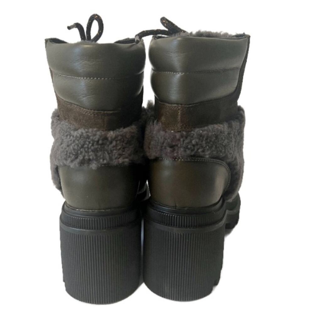 Voile Blanche Loden Faux Shearling Trim Lug Sole Leather Boots Khaki size 38 - Picture 3 of 10